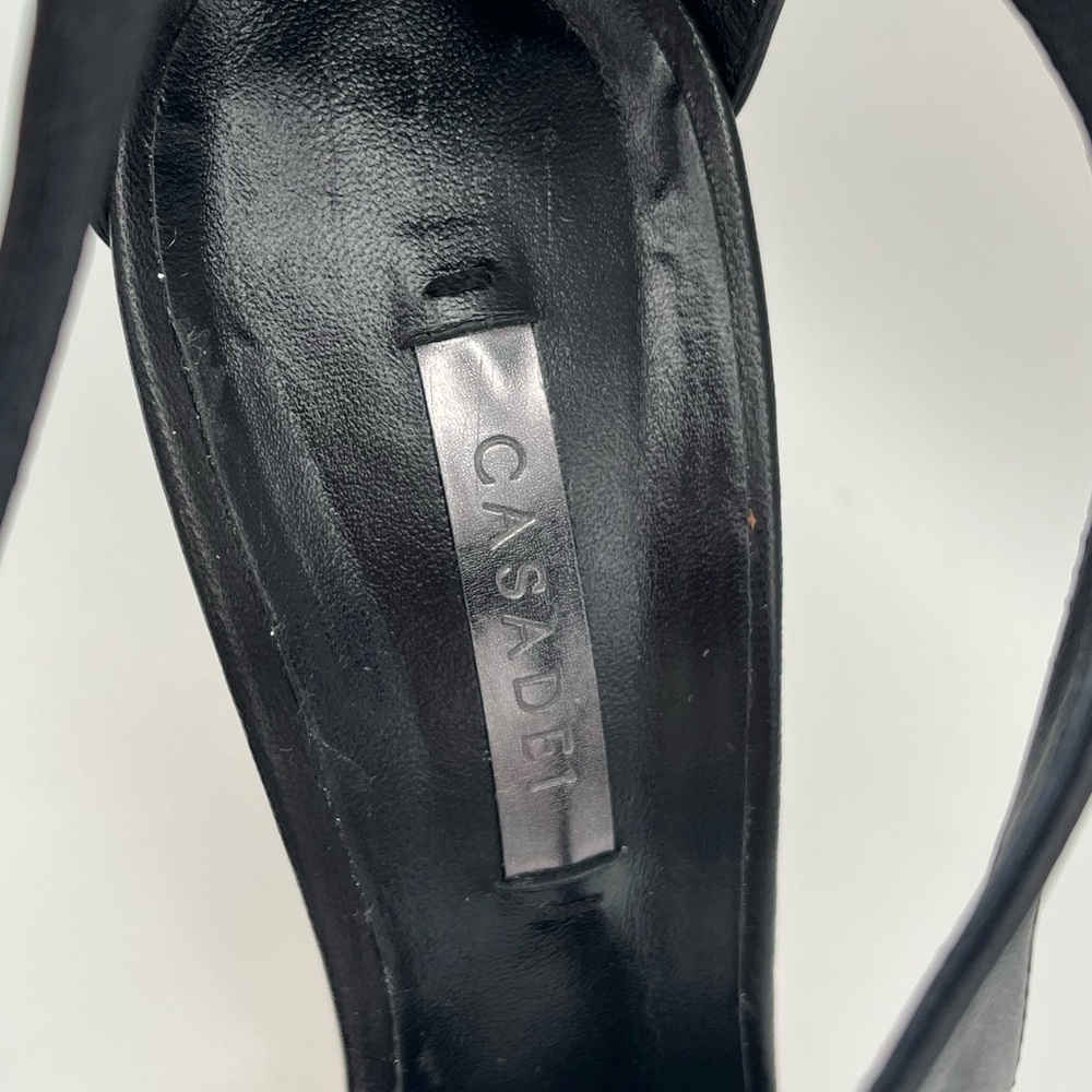 Casadei - Black Nappa Leather Open Toe Heels - Cut Out Design & Zipper Closure - Picture 10 of 11